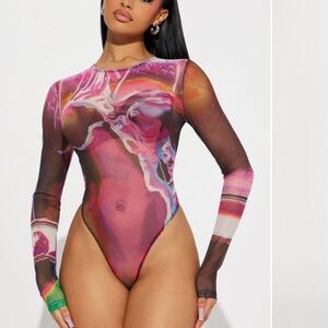 Fashion Nova Multicolor Abstract Bodysuit